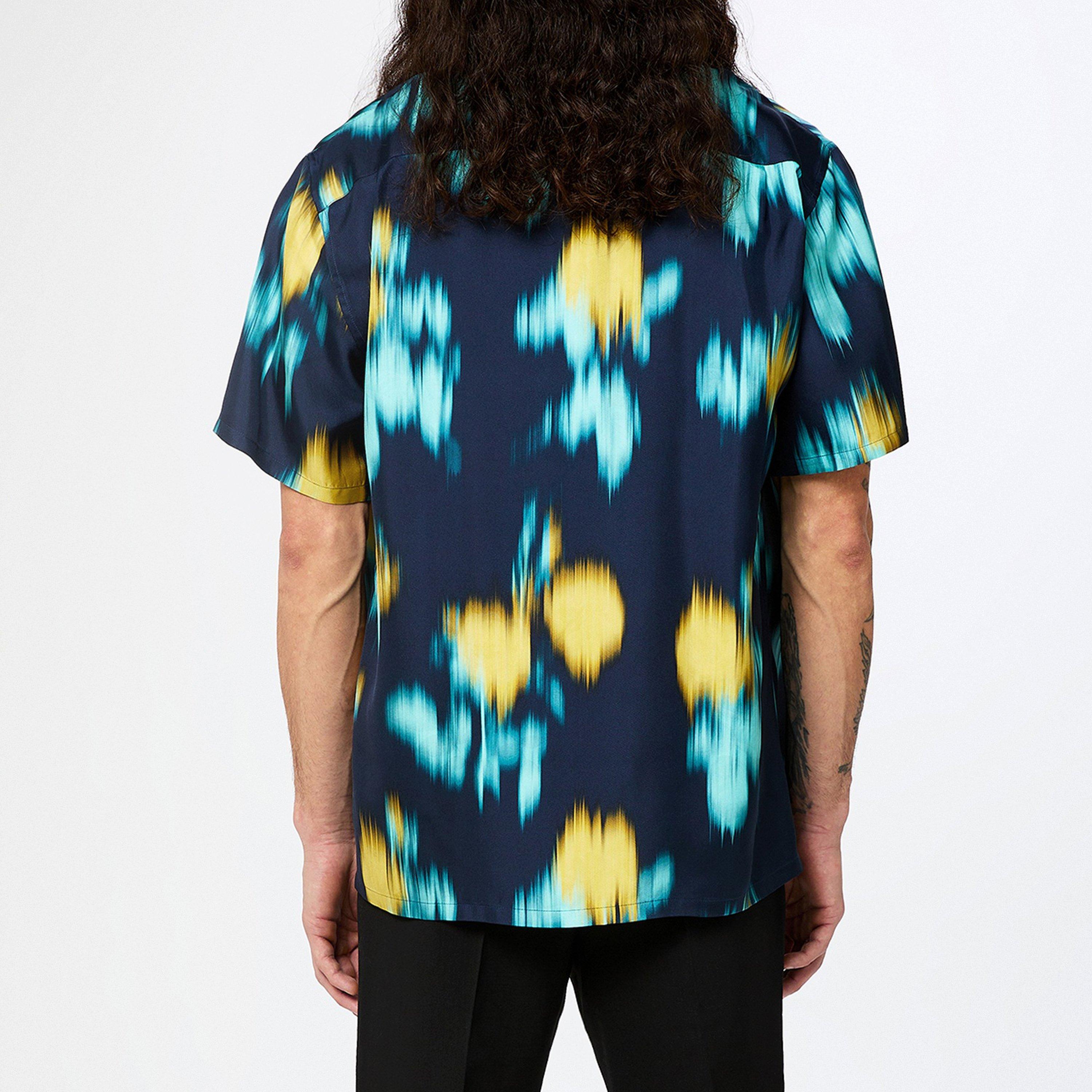 Blurred Floral Print Bowling Shirt