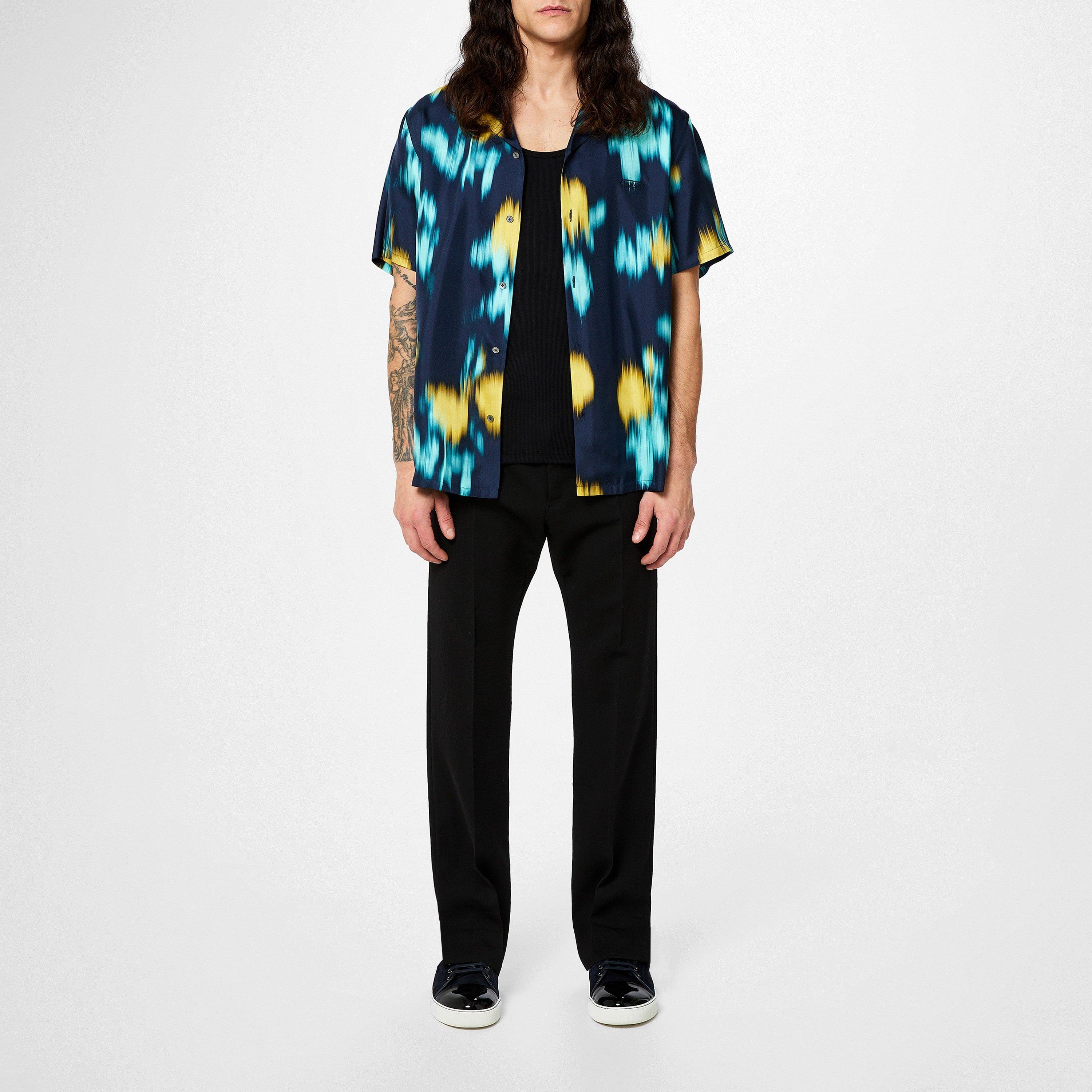 Blurred Floral Print Bowling Shirt