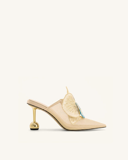 Sofia Orchid Sphere Heel Mules - Beige