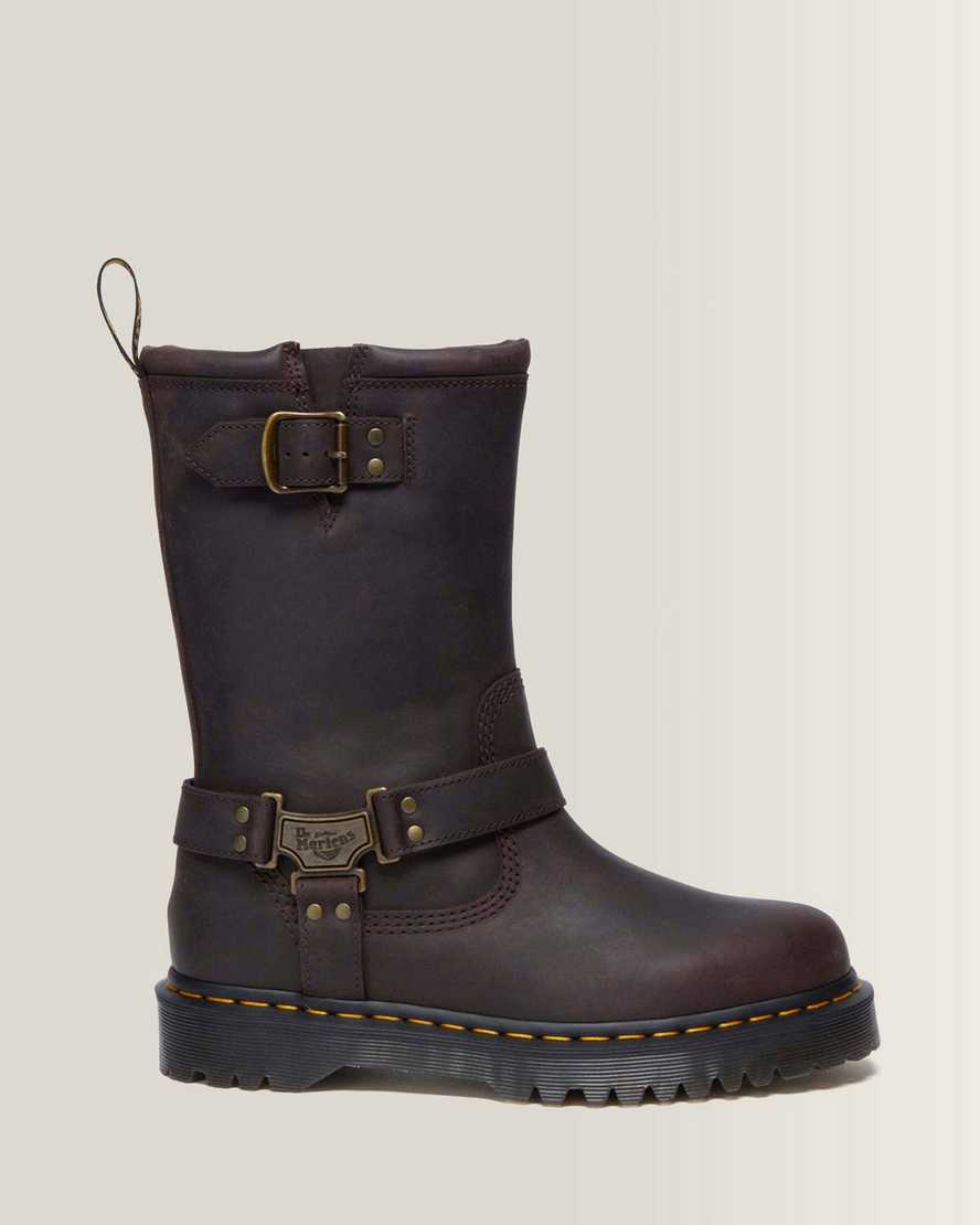 Anistone Hi Leather Biker Boots — Dark Brown