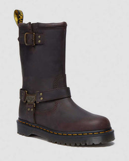 Anistone Hi Leather Biker Boots — Dark Brown