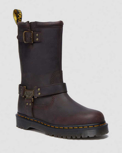 Anistone Hi Leather Biker Boots — Dark Brown