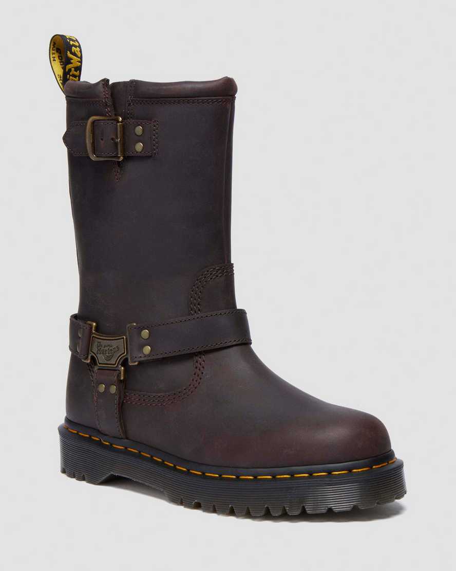 Anistone Hi Leather Biker Boots — Dark Brown