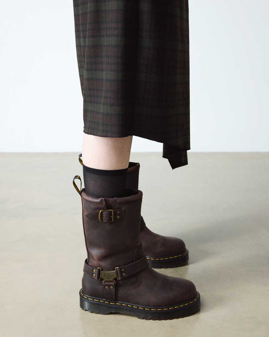 Anistone Hi Leather Biker Boots — Dark Brown