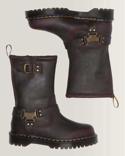 Anistone Hi Leather Biker Boots — Dark Brown