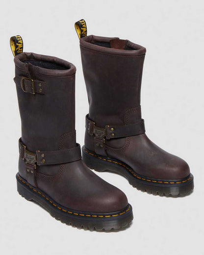 Anistone Hi Leather Biker Boots — Dark Brown