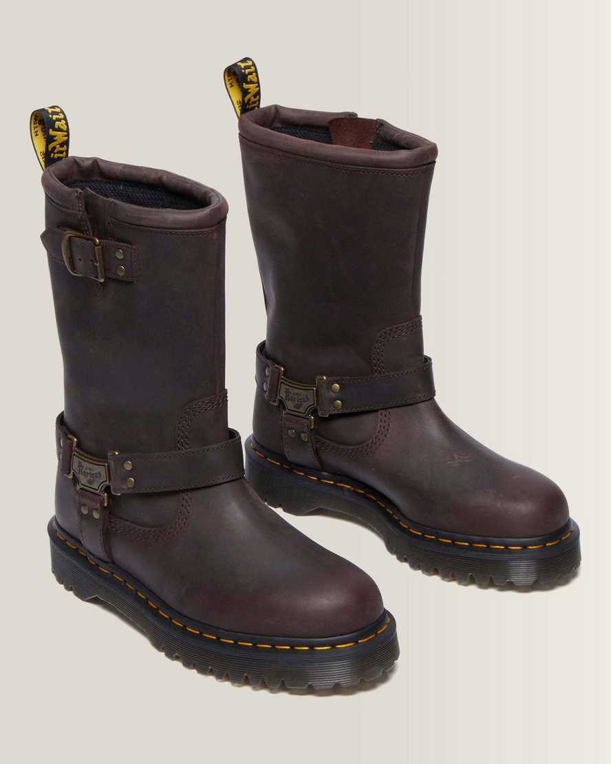 Anistone Hi Leather Biker Boots — Dark Brown