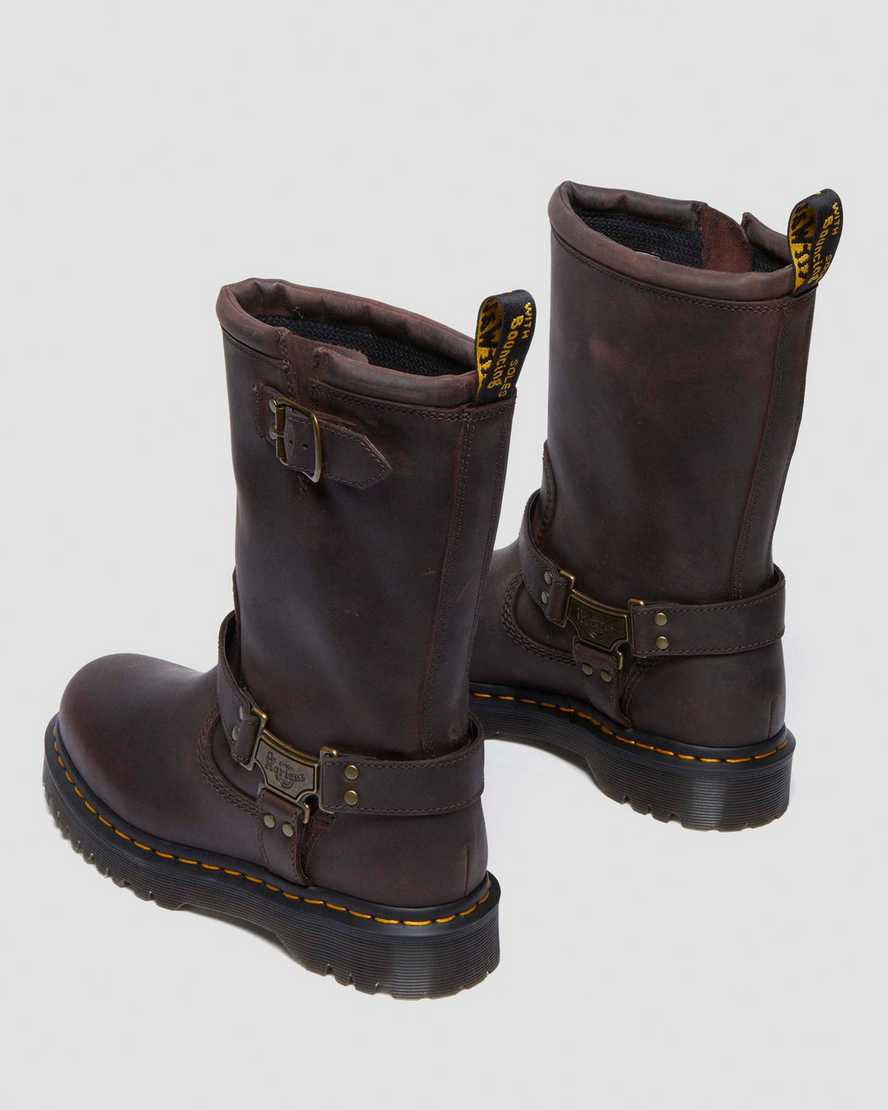 Anistone Hi Leather Biker Boots — Dark Brown