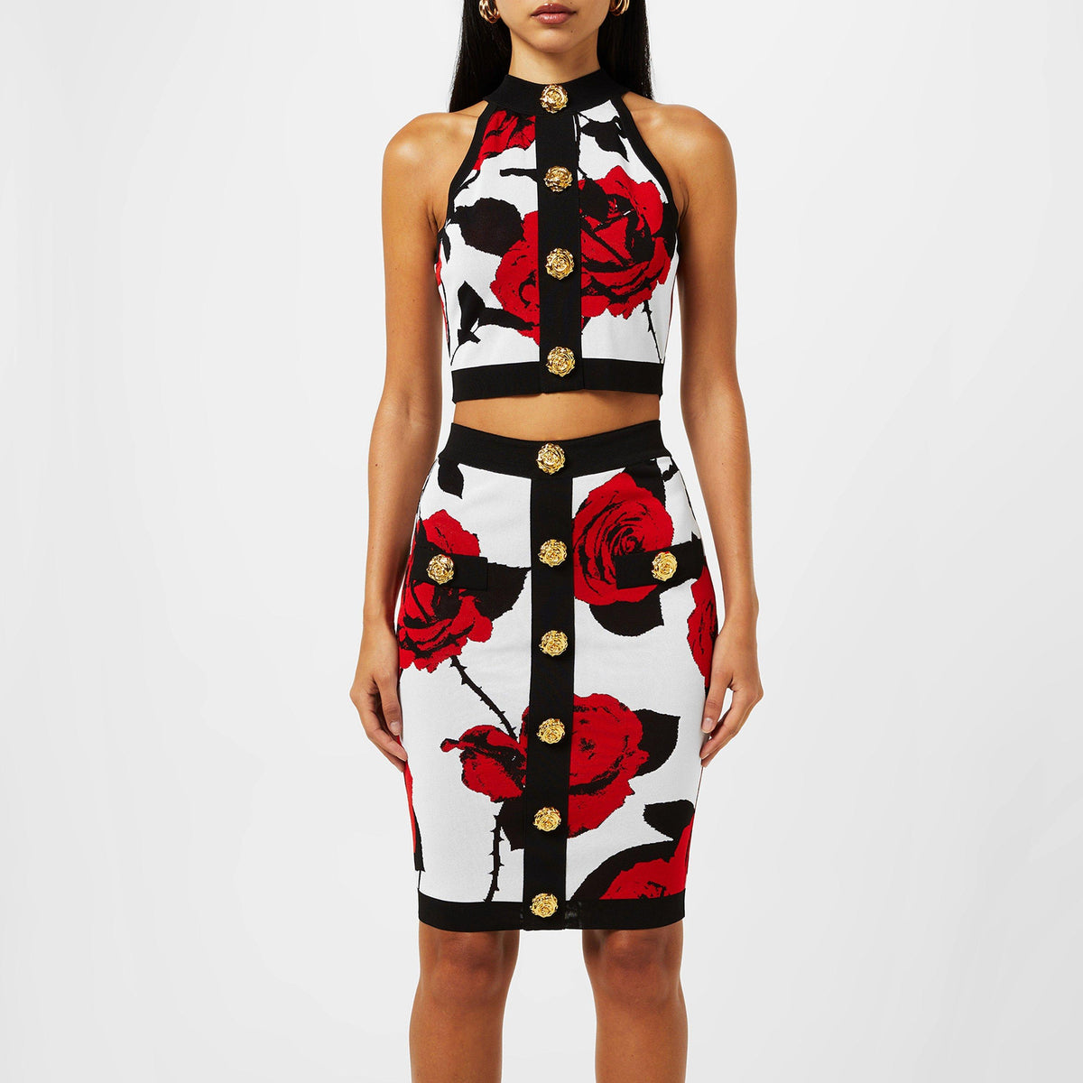 Rose-Jacquard Knitted Crop Top
