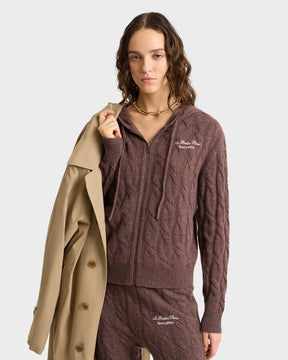 Faubourg Cableknit Wool Cashmere Pants - Chocolate/Cream