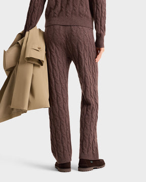 Faubourg Cableknit Wool Cashmere Pants - Chocolate/Cream