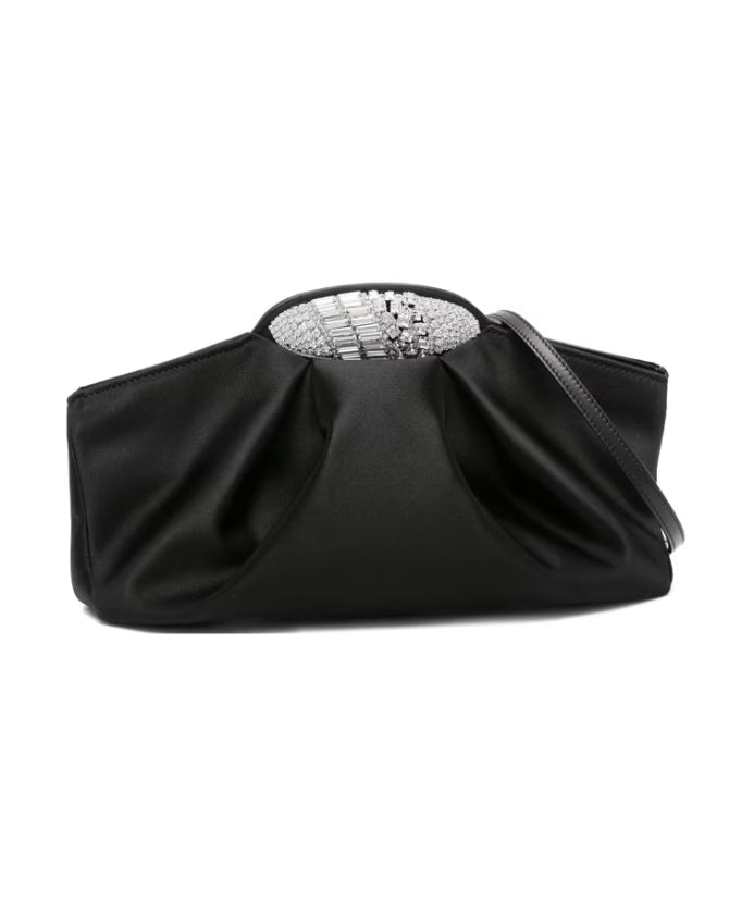 Black Crystal Embellished Pleated Bag