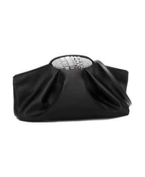Black Crystal Embellished Pleated Bag