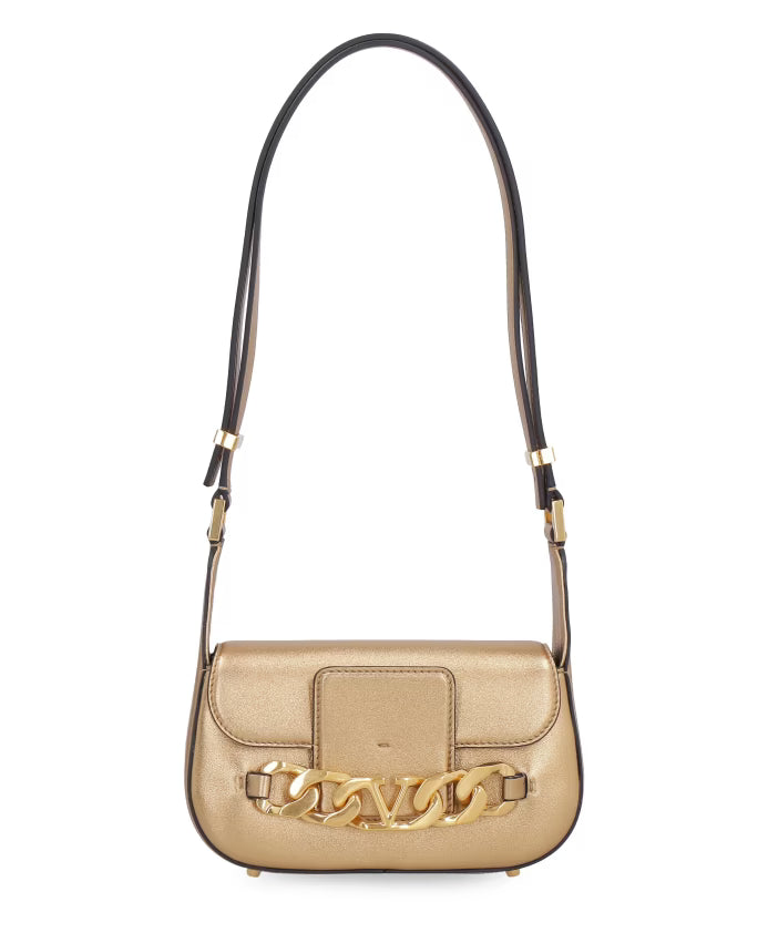 Metallic Leather Shoulder Bag with Flap