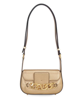 Metallic Leather Shoulder Bag with Flap