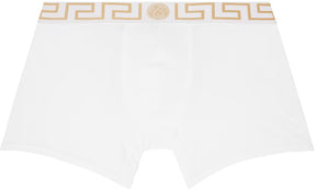 Versace Underwear White Greca Border Long Boxers
