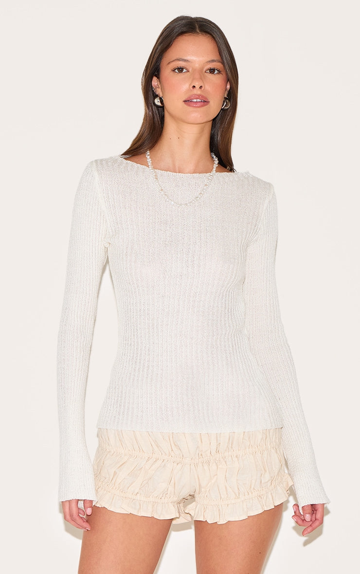 Cream Rib Knit Long Sleeve Top
