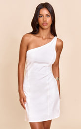 Petite White Woven One Shoulder Twist Detail Mini Dress