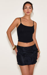 Black Textured Flower Detail Mini Skirt