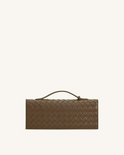 Celeste Woven Textured Envelope Top Handle Bag - Mocha Brown