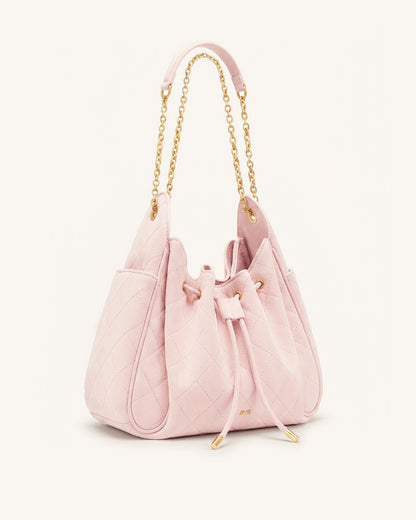 Rowan Faux Suede Quilted Chain Bucket Bag - Blue