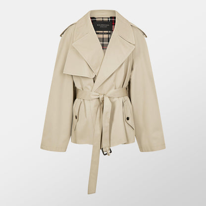 Short Cotton Long Sleeve Trench Coat