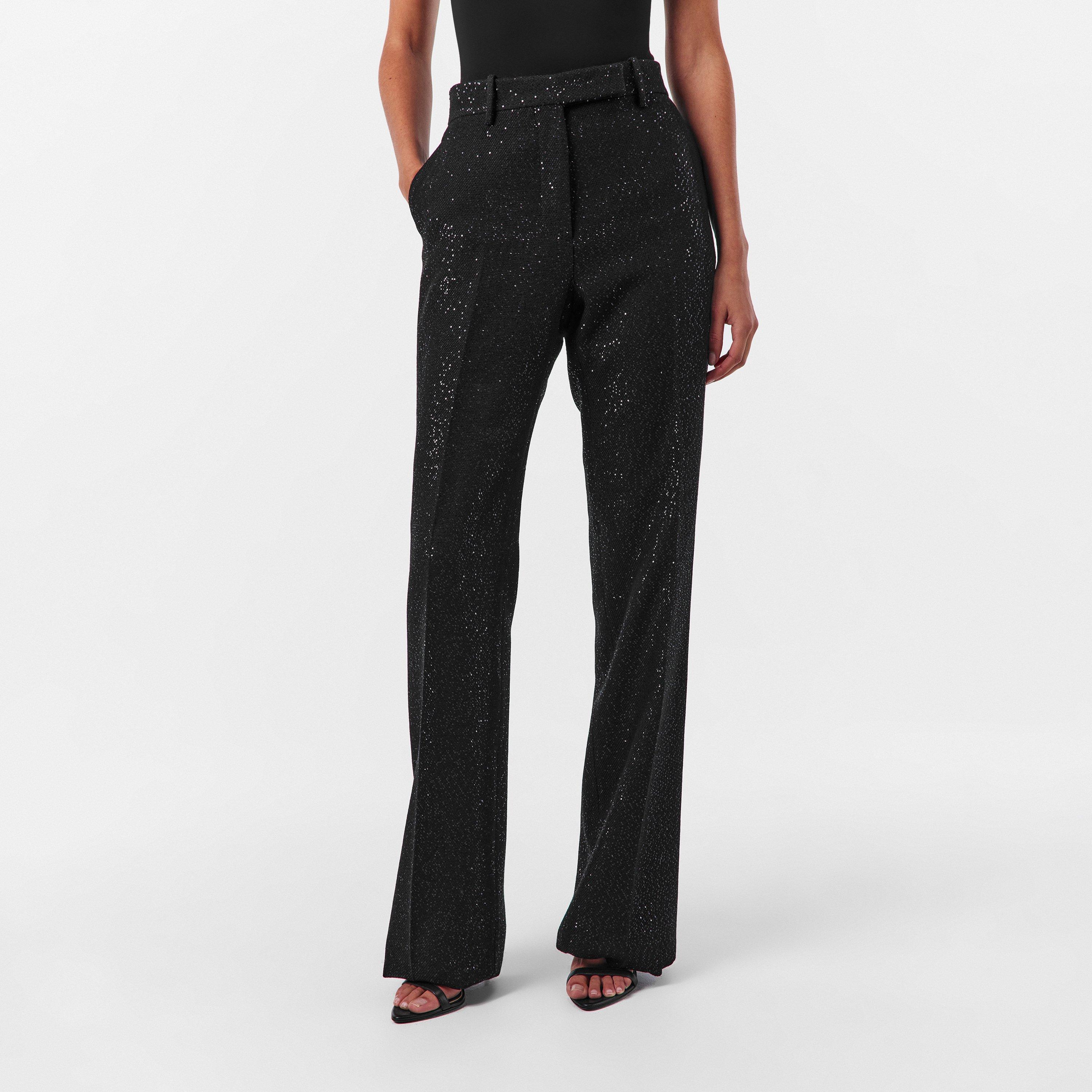Sequined Wool Blend Crepe Tailored Trouser