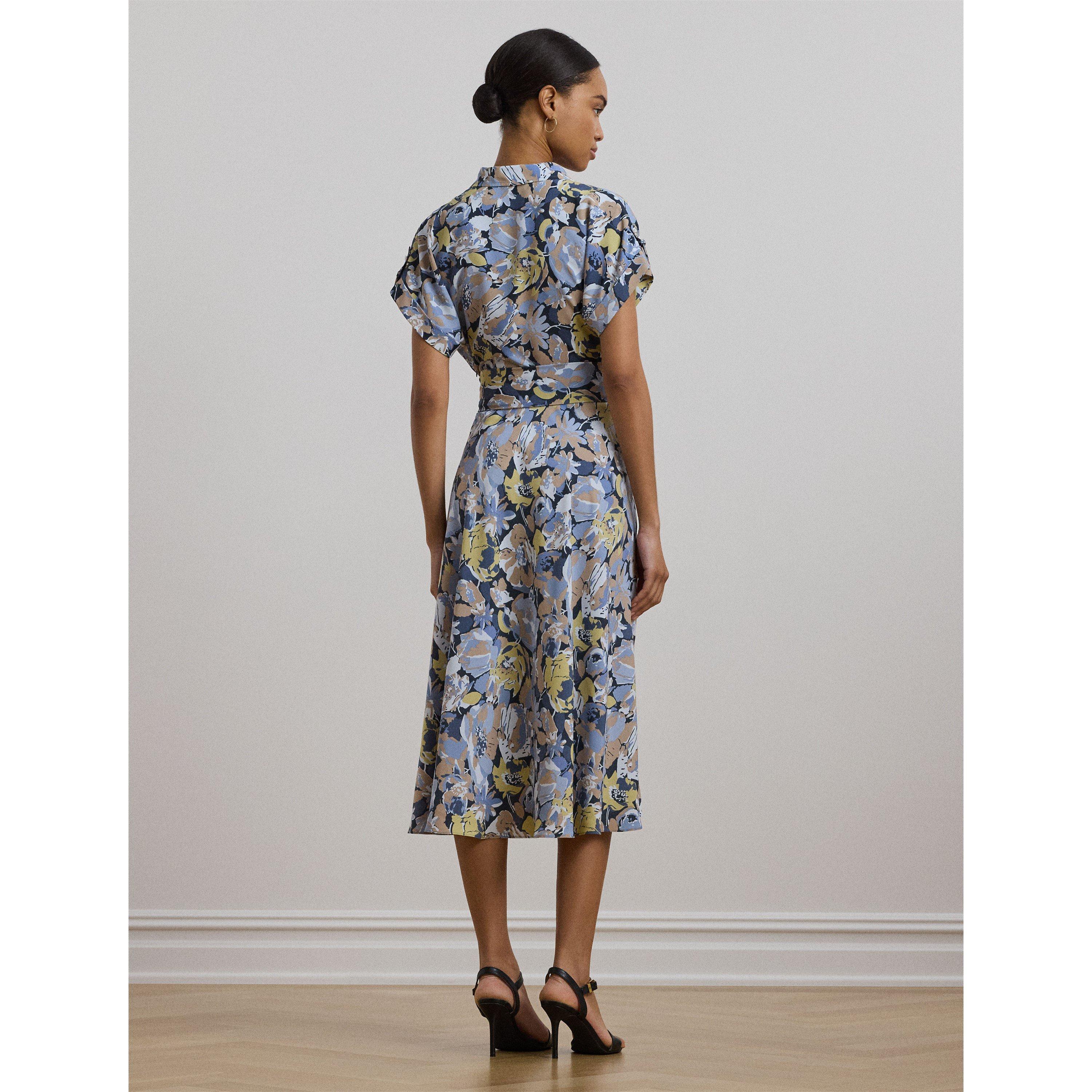 Floral Belted Crepe Dress