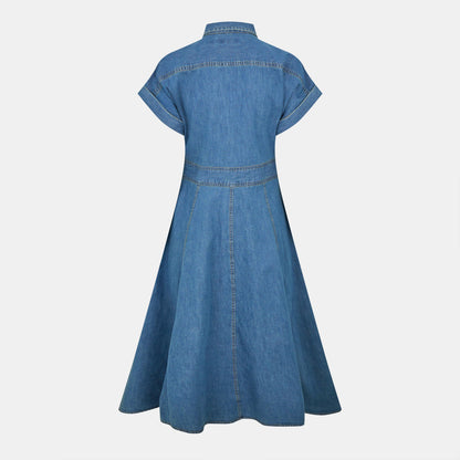 Buckle-Trim Denim Shirt Dress