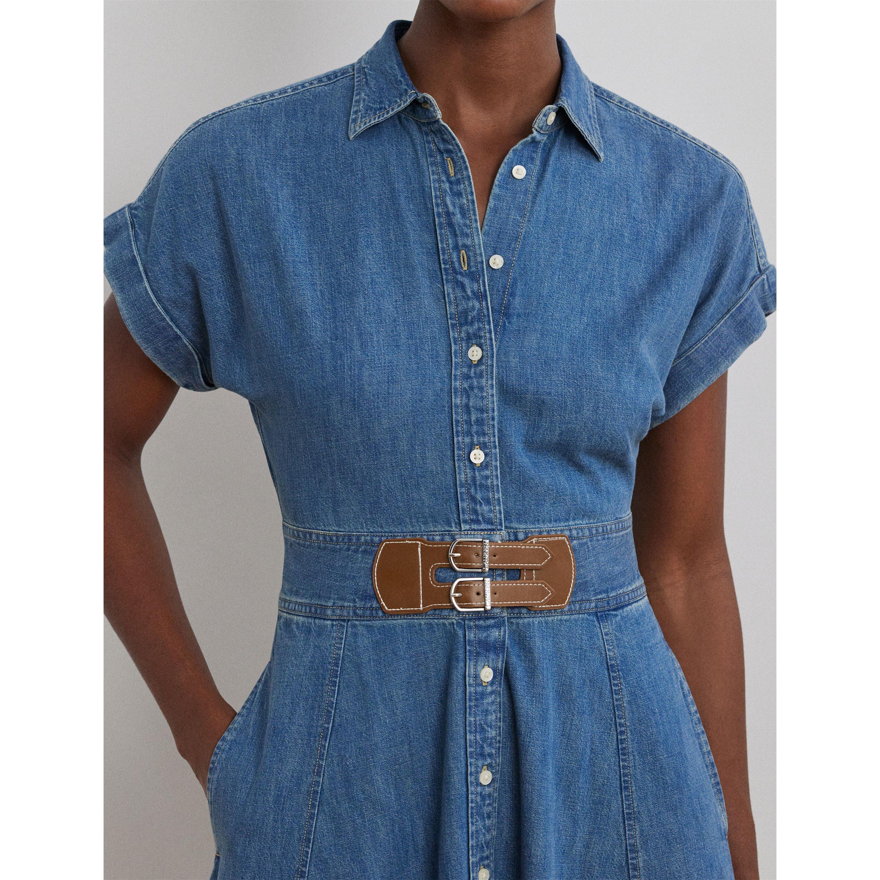 Buckle-Trim Denim Shirt Dress