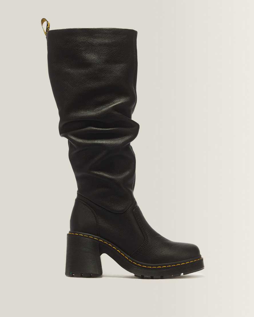 Kasey Virginia Leather Tall Heeled Boots — Black