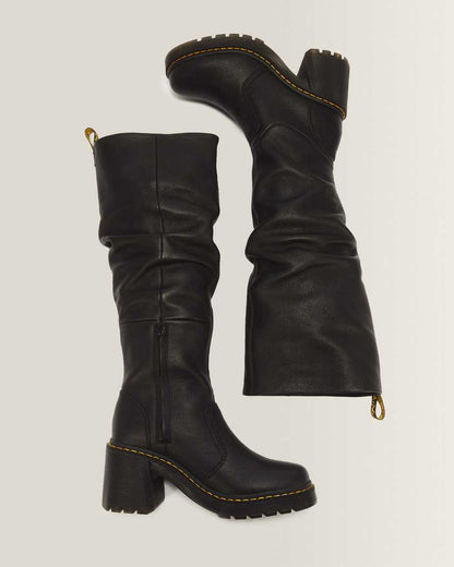 Kasey Virginia Leather Tall Heeled Boots — Black