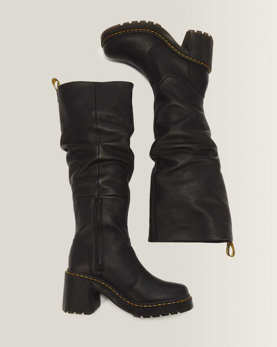 Kasey Virginia Leather Tall Heeled Boots — Black