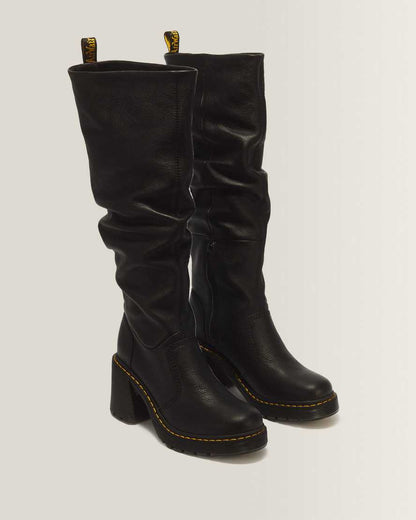 Kasey Virginia Leather Tall Heeled Boots — Black