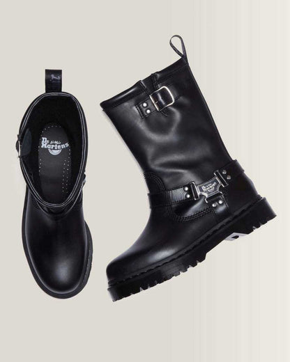 Anistone Hi Leather Biker Boots — Black