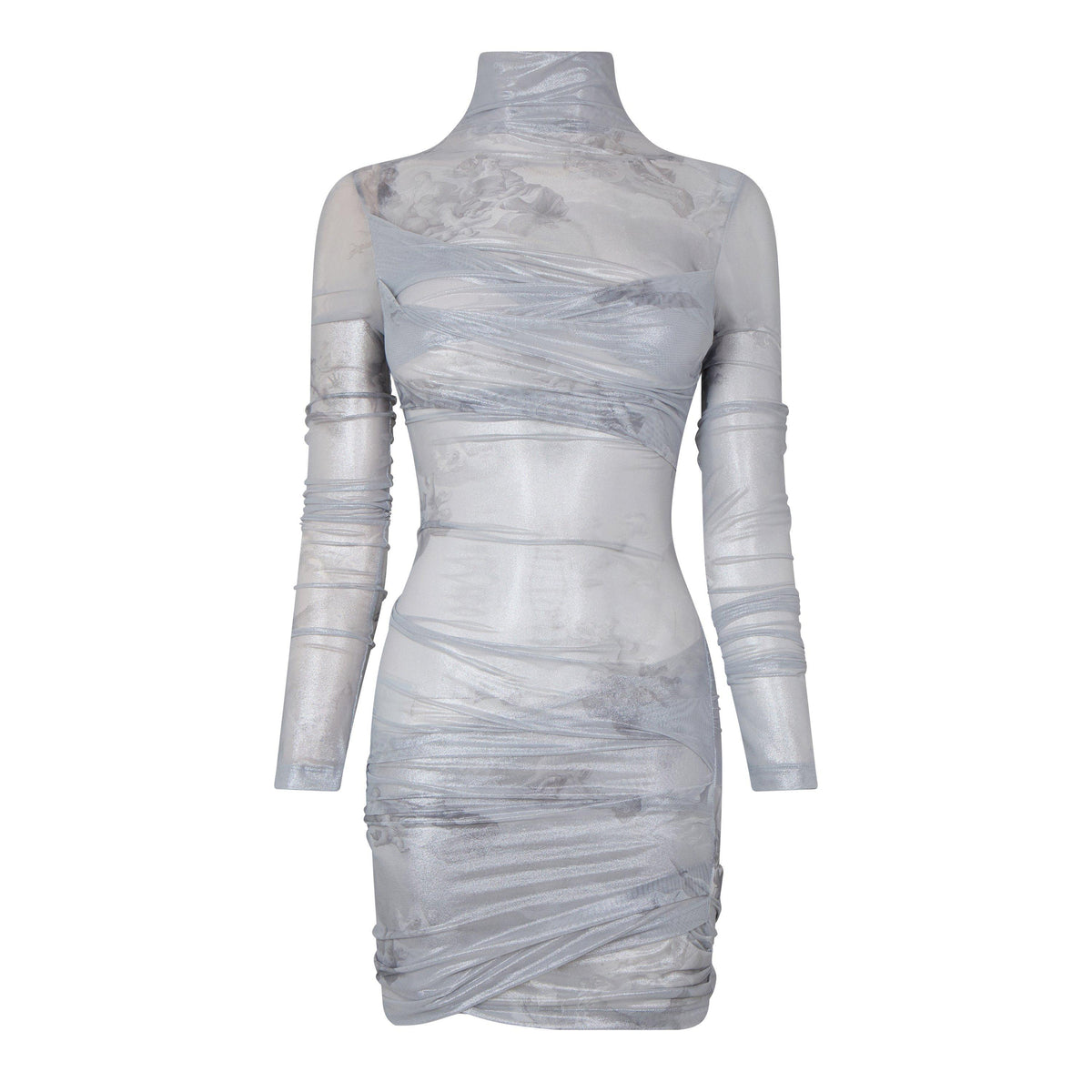 Sky Shiny Tulle Twist Long Sleeve Dress