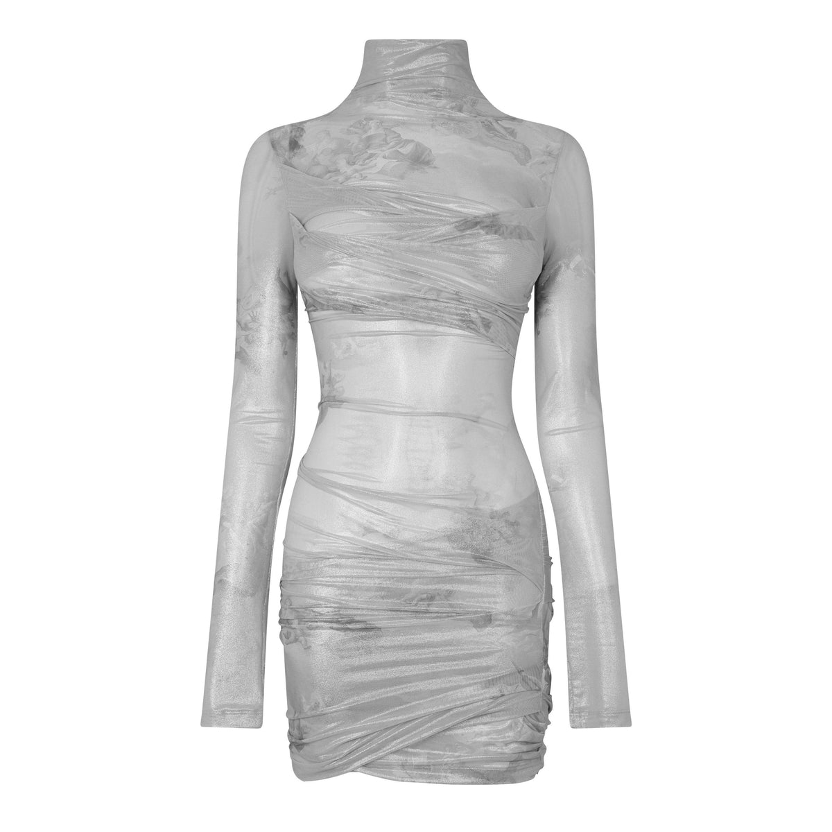 Sky Shiny Tulle Twist Long Sleeve Dress