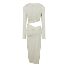 Vi-Crepe Draped Midi Dress