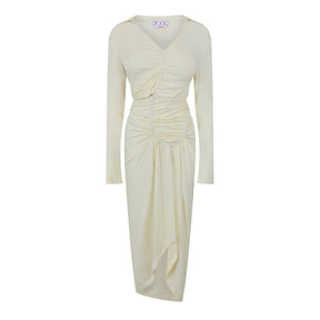 Vi-Crepe Draped Midi Dress