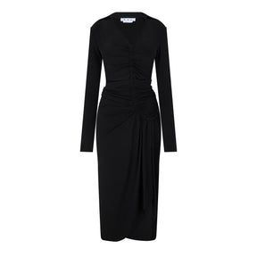 Vi-Crepe Draped Midi Dress
