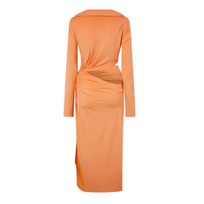 Vi-Crepe Draped Midi Dress