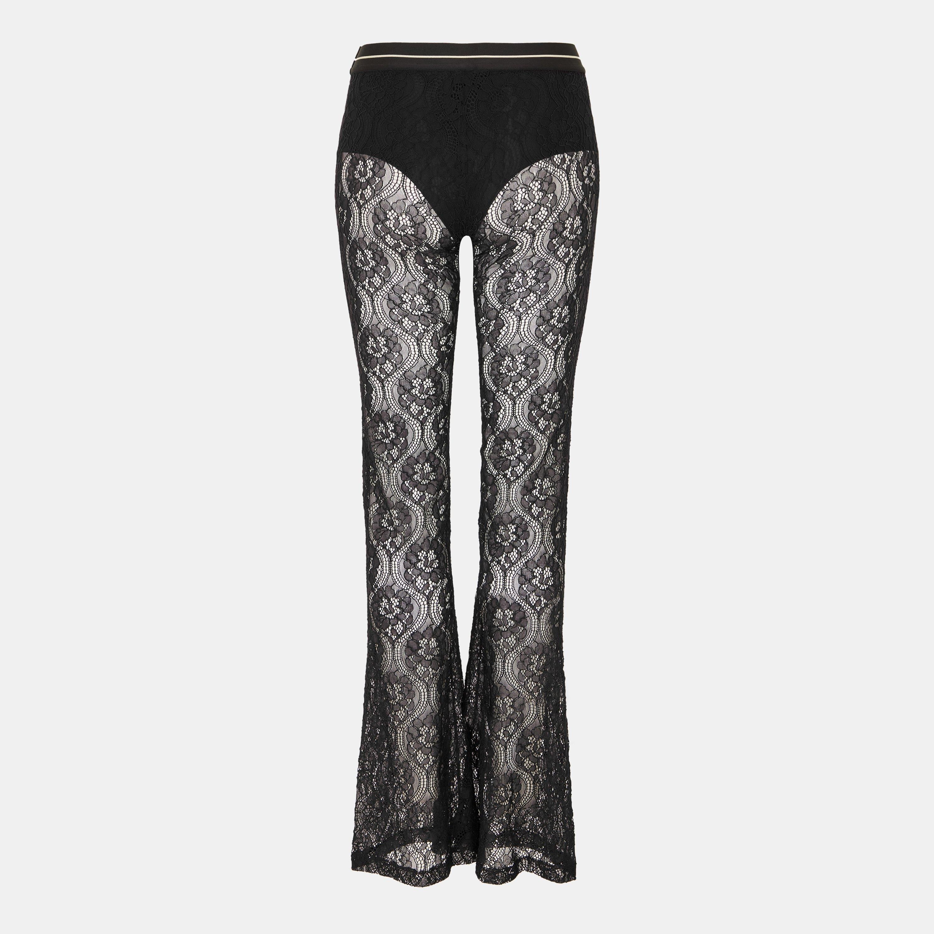 Lace Logo High-Rise Flared Trousers