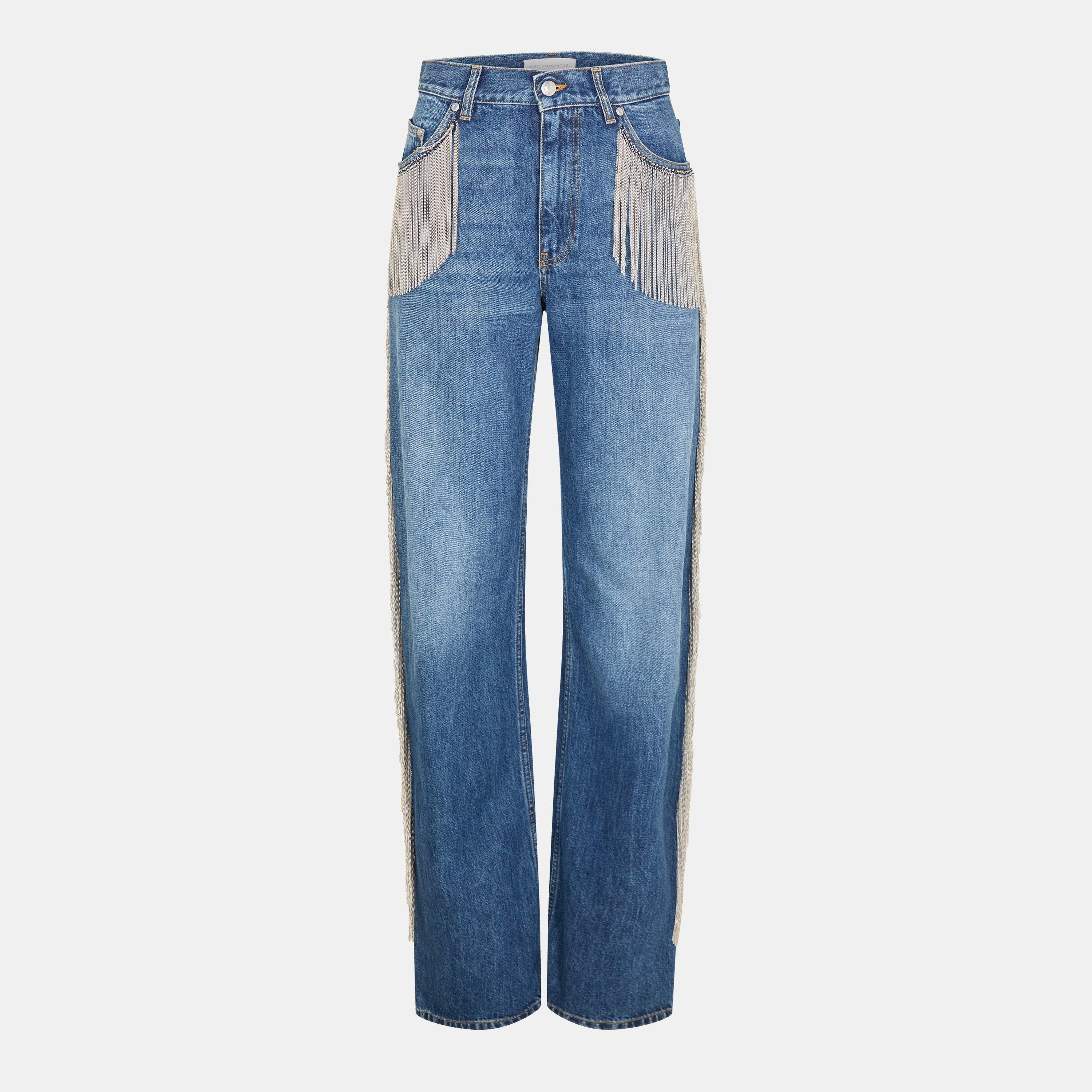 High Waisted Edge Detail Wide Leg Jeans