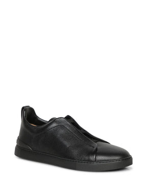 Zegna Men’s Triple Stitch™ Black Leather Slip-On Sneakers – Modern Luxury & Comfort