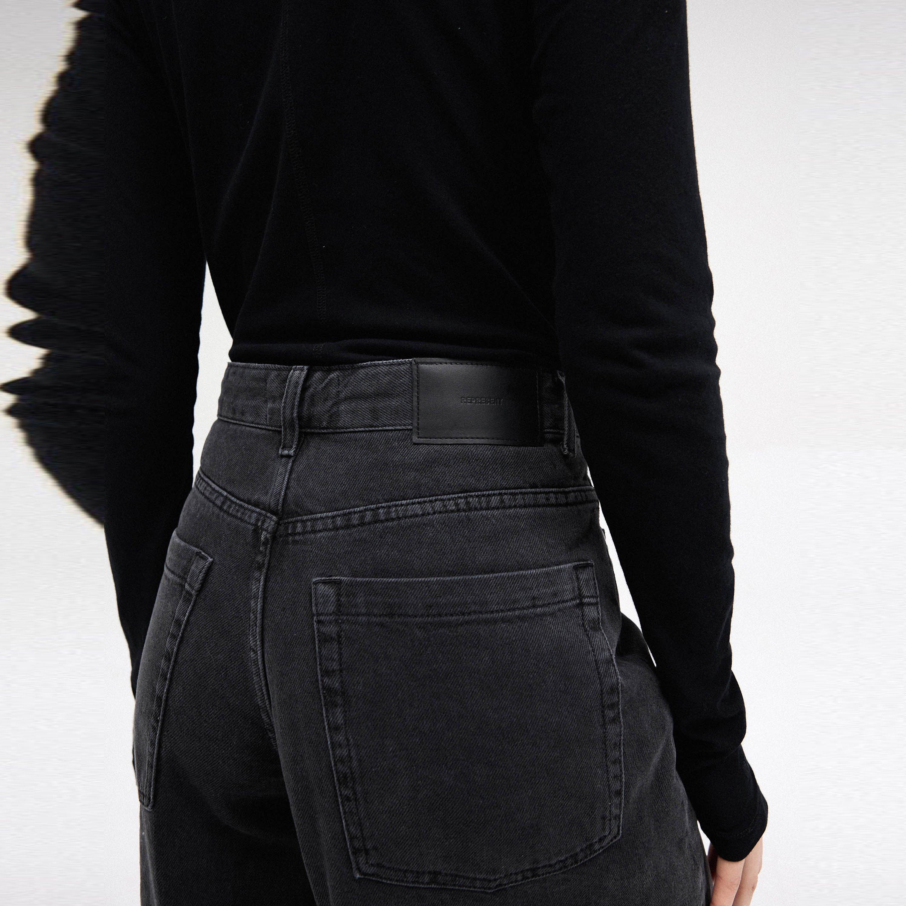 High Waisted Stone Washed Cotton Wide Leg Jeans