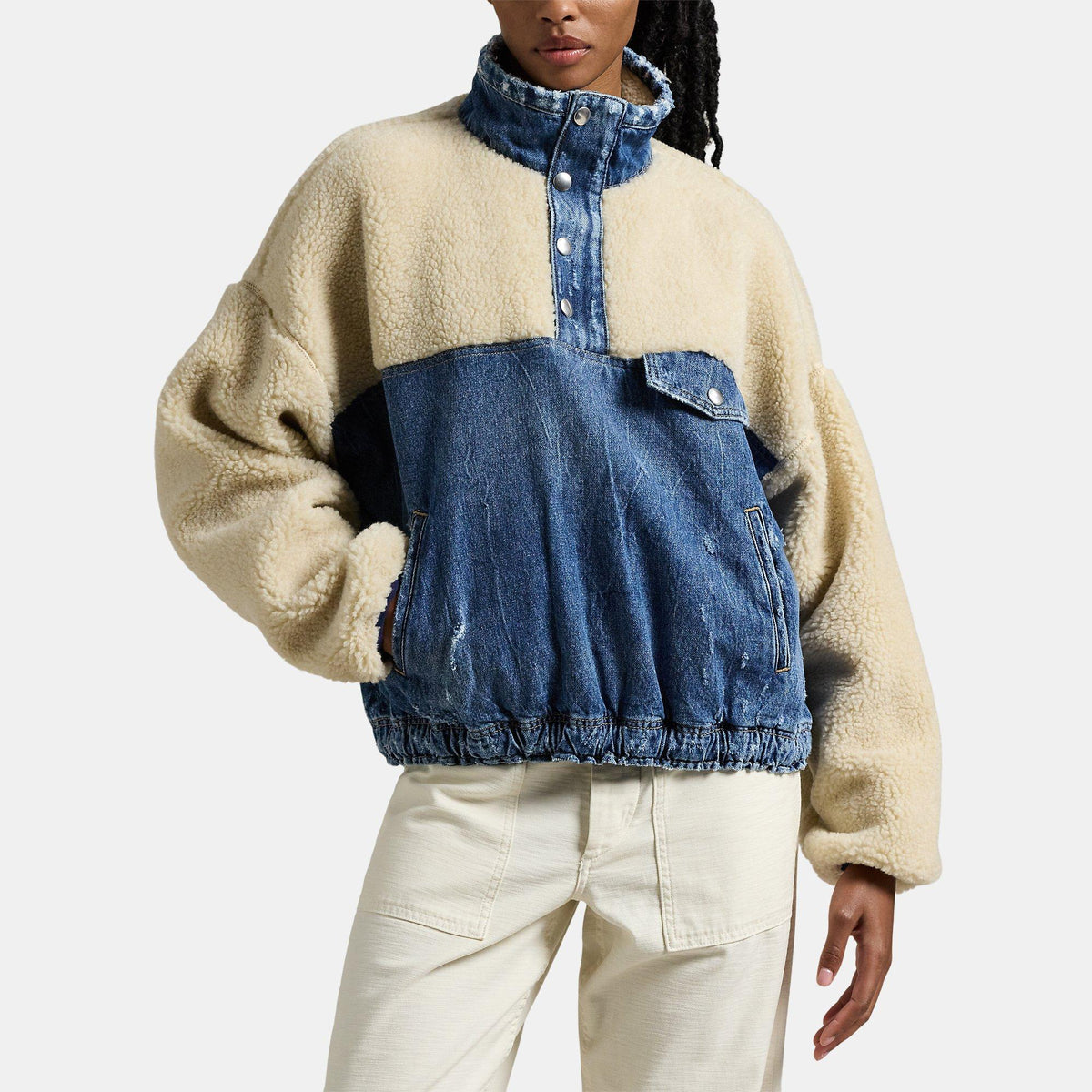Polo Fleece And Denim Funnel Neck Sweater