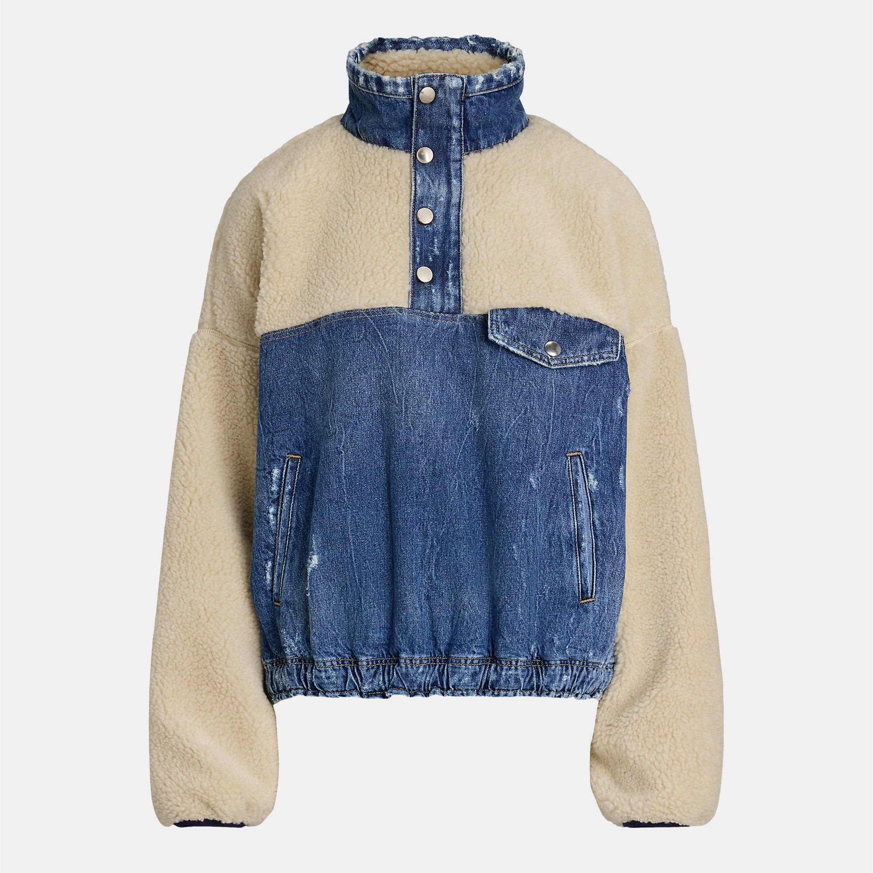 Polo Fleece And Denim Funnel Neck Sweater