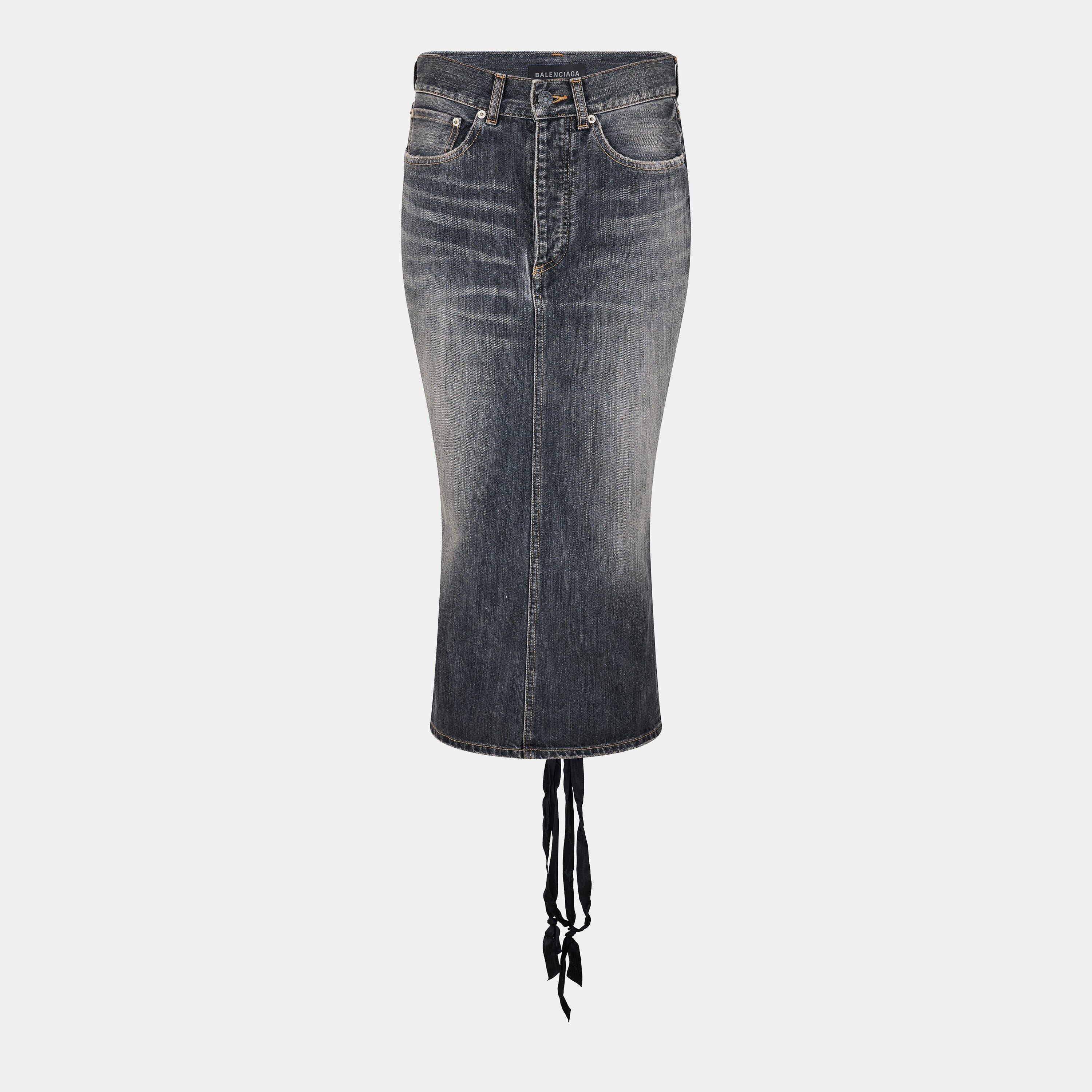 Lace-Up Denim Skirt