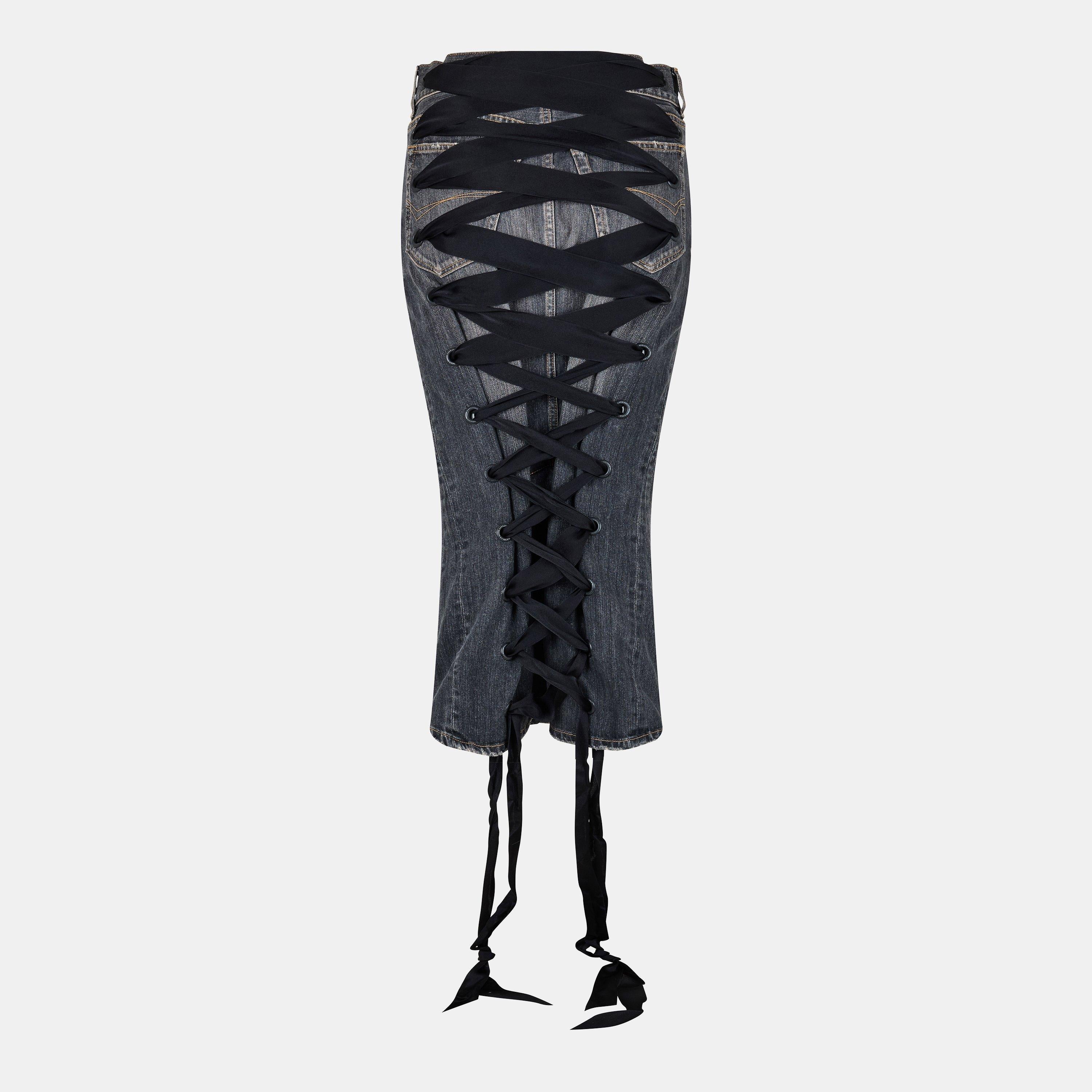 Lace-Up Denim Skirt
