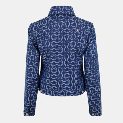 Monogram Long Sleeve Button Hip Length Denim Jacket